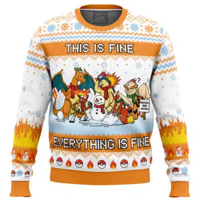 Fire Type This Is Fine Pokemon Ugly Christmas Sweater