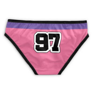 Chibi Sith Pattern Star Wars Panties: Pink bikini-style underwear with a black waistband, purple stripe, and large black-and-white 97 on the front center.
