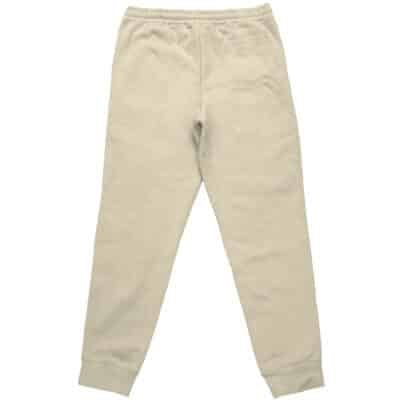Zanka Nijiku Gachiakuta Streetwear Sweatpants in beige, featuring an elastic waistband and ankle cuffs, shown laid flat from the back on a white background.