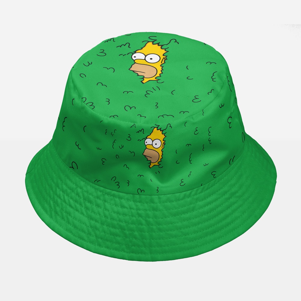 The Squirtle Squad V2 Pokemon Custom Bucket Hat features cartoon Squirtle faces peeking from illustrated bushes on a solid green background and brim, mimicking a popular meme scene. The faces appear twice on the hat.