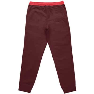 Back view of Privaty Nikke Streetwear Sweatpants (Copy) in maroon, featuring a red elastic waistband and ribbed ankle cuffs, displayed against a white background.