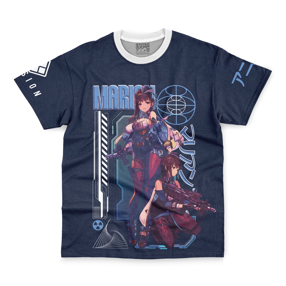 A Lupusregina Beta Pleiades Overlord Streetwear T-Shirt in blue featuring cartoon characters.