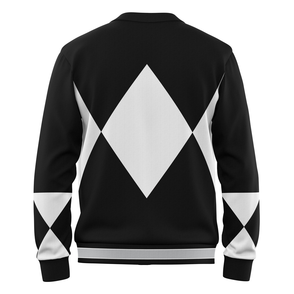 Black Ranger Mighty Morphin Power Ranger Knitted Cardigan Sweater - Image 2