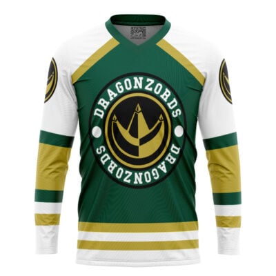 Green Dragonzords Tommy Oliver Power Rangers Hockey Jersey