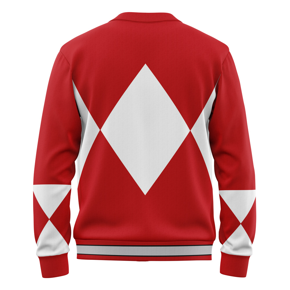 Red Ranger Mighty Morphin Power Ranger Knitted Cardigan Sweater - Image 2