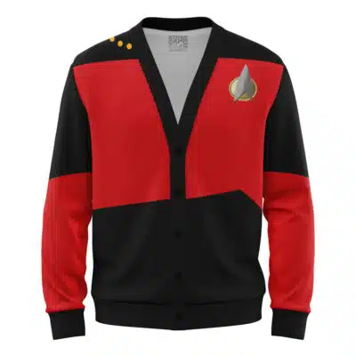 The Next Generation Red Star Trek Knitted Cardigan Sweate
