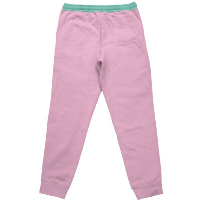 Nicole Demara Zenless Zone Zero Streetwear Sweatpants in light pink, featuring a green elastic waistband and tapered legs, displayed flat on a white background with the back view visible.