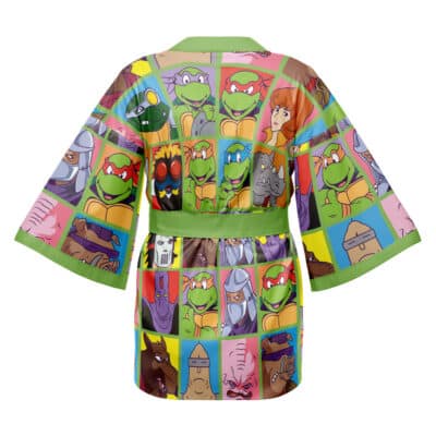 The 420 Pot Plant Pattern Coat Haori Kimono features a vibrant pot plant pattern, green trim, and a belt, displayed on a white background.