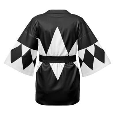 Blue Ranger Mighty Morphin Power Rangers Happi Coat Haori Kimono with wide sleeves, diamond patterns on back and sleeves, and a black waist belt.