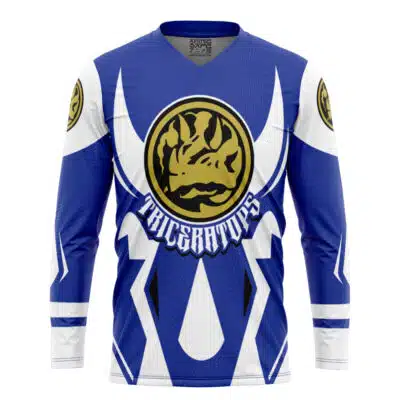 Blue Triceratops Billy Cranston Power Rangers Hockey Jersey