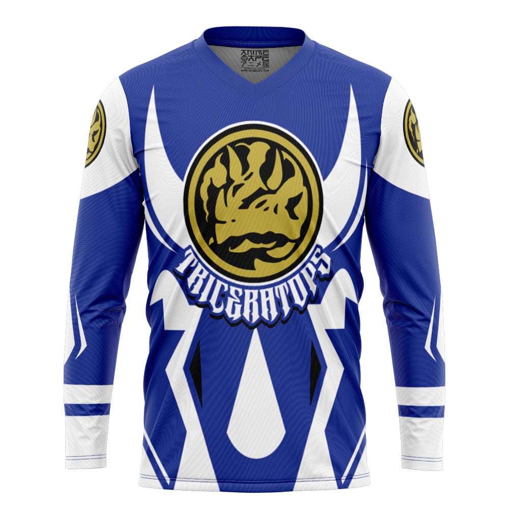 Blue Triceratops Billy Cranston Power Rangers Hockey Jersey