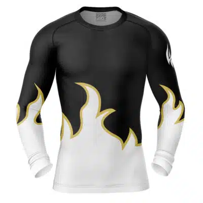 Jin Kazama Black and White Outfit Tekken Long Sleeve Rash Guard Compression Shirt