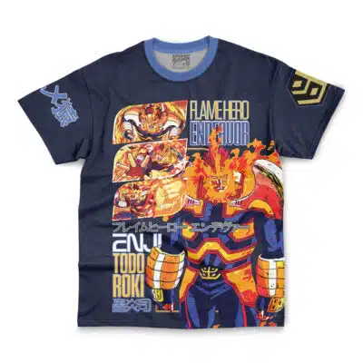 A navy blue t-shirt featuring bold streetwear graphics of Iskandar Rider from Fate Zero, with vibrant illustrations and both Japanese and English text on the chest and sleeves.