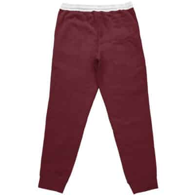 Special Week Umamusume Streetwear Sweatpants (Copy) in maroon, shown from the back, feature a white elastic waistband, cuffed ankles, and a clean design with no visible logos.