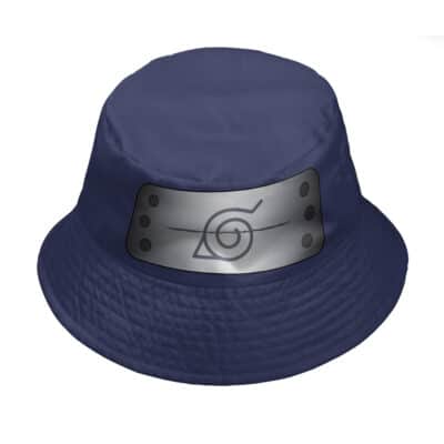 A dark blue bucket hat inspired by Jojo’s Bizarre Adventure: Steel Ball Run, featuring a metallic headband on the front. Product name: Johnny Joestar Jojo’s Bizarre Adventure Steel Ball Run Custom Bucket Hat (Copy).