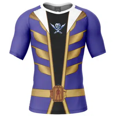 Gokai Blue Cosplay Kaizoku Sentai Gokaiger Short Sleeve Rash Guard Compression Shirt