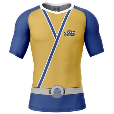 Shinken Gold Cosplay Samurai Sentai Shinkenger Short Sleeve Rash Guard Compression Shirt