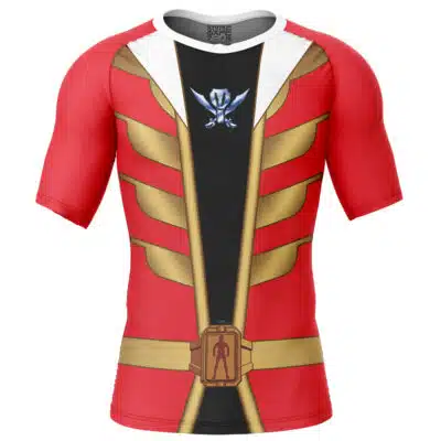 Gokai Red Cosplay Kaizoku Sentai Gokaiger Short Sleeve Rash Guard Compression Shirt