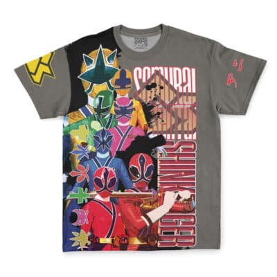 A gray T-shirt featuring vibrant graphics of Marill and Azumarill in streetwear style, with the text "Marill x Azumarill Pokemon Streetwear T-Shirt" and various playful symbols scattered around the design.