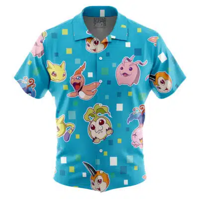 Digimon Pattern Digimon Short Sleeve Button Up Hawaiian Shirt