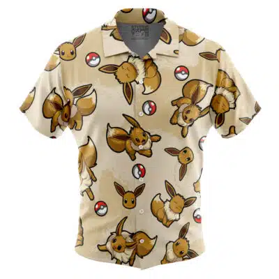 Eevee Pattern Pokemon Short Sleeve Button Up Hawaiian Shirt