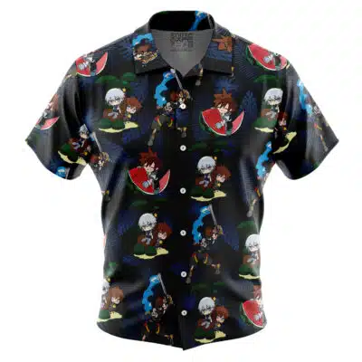Sora Pattern Kingdom of Hearts Short Sleeve Button Up Hawaiian Shirt