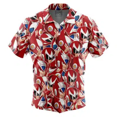 Mega Man X Zero Head Pattern Mega Man Short Sleeve Button Up Hawaiian Shirt