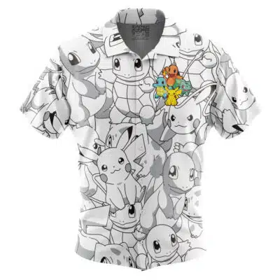 Original Starters Pokemon Short Sleeve Button Up Hawaiian Shirt