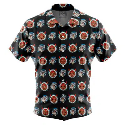 Princess Mononoke Mask Pattern Spirited Away Studio Ghibli Short Sleeve Button Up Hawaiian Shirt