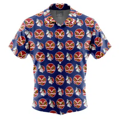 Princess Mononoke Pattern Spirited Away Studio Ghibli Short Sleeve Button Up Hawaiian Shirt