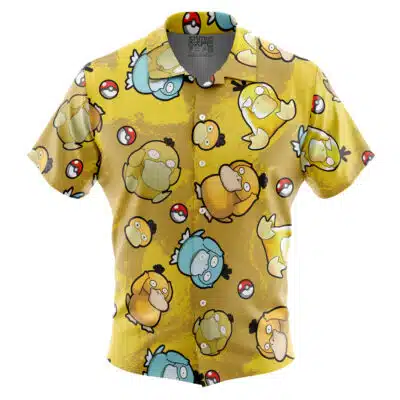 Psyduck Pattern Pokemon Short Sleeve Button Up Hawaiian Shirt
