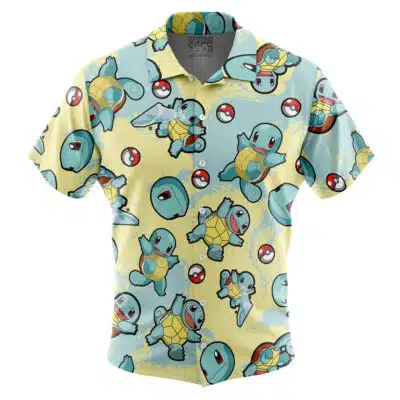 Squirtle Pattern Pokemon Short Sleeve Button Up Hawaiian Shirt