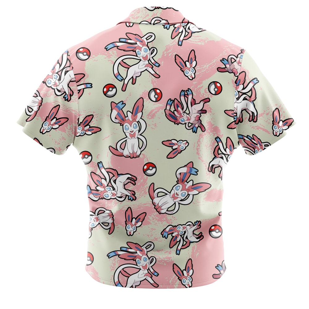 Sylveon Pattern Pokemon Short Sleeve Button Up Hawaiian Shirt - Image 2