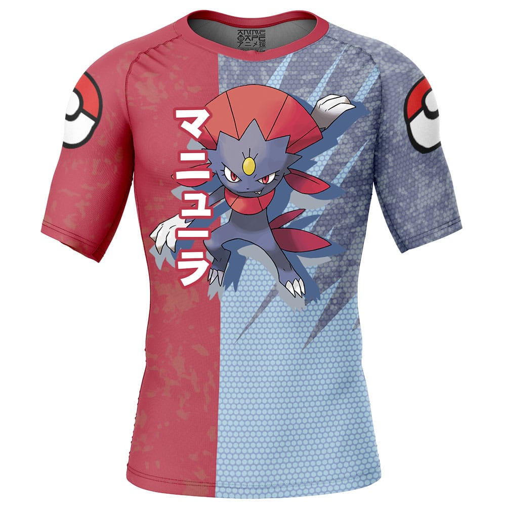 Weavile Attack Pokemon Short Sleeve Rash Guard Compression Shirt