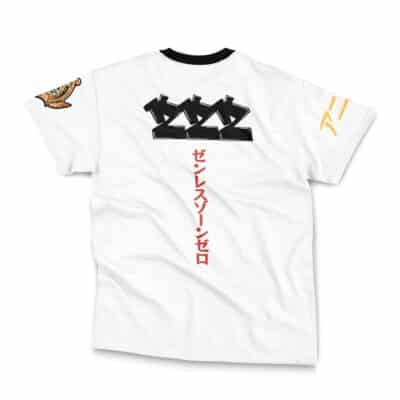 The Angels of Delusion Zenless Zone Zero Streetwear T-Shirt features bold black "XXX" across the upper back, red vertical Japanese text below, a gold tiger patch on the right sleeve, and yellow graphics on the left sleeve.