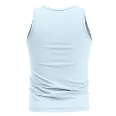 The Yujiro Hanma Baki Tank Top (Copy) is a plain light blue sleeveless top shown from the back, featuring subtle fabric wrinkles and a simple design against a white background.