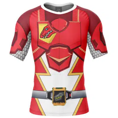 King Kyoryu Red Cosplay Ohsama Sentai King-Ohger Short Sleeve Rash Guard Compression Shirt