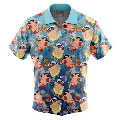 Shinnosuke Beach Bum Pattern Crayon Shin-chan Button Up Hawaiian Shirt