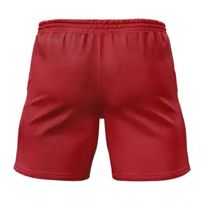 Criminal Investigation Special Response Team Zenless Zone Zero Gym Shorts viewed from the back, featuring a red color, elastic waistband, and smooth plain fabric with no visible logos or designs.