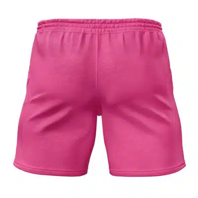 Victoria Housekeeping Co Zenless Zone Zero Gym Shorts in bright pink, shown from the back, feature an elastic waistband and a smooth, fitted design with slight wrinkling in the fabric.