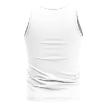 The Franky JK Cosplay One Piece Tank Top (Copy) is displayed from the back against a white background, showing its simple sleeveless design with subtle fabric folds and creases.