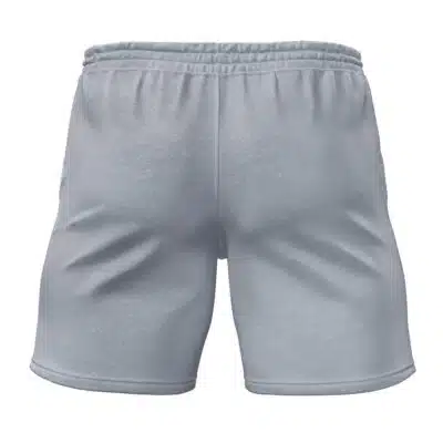 The Obol Squad Zenless Zone Zero Gym Shorts in light gray are shown from the back, featuring an elastic waistband and a seamless design with subtle stitching along the hem and sides.