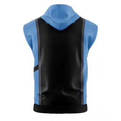 The Cyber Smoke Klassic Mortal Kombat Sleeveless Hoodie has a sleeveless design with a black center back panel, light blue sides and hood, and thin dark gray stripes separating the color blocks.