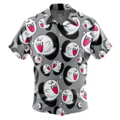Boo Super Mario Bros Button Up Hawaiian Shirt
