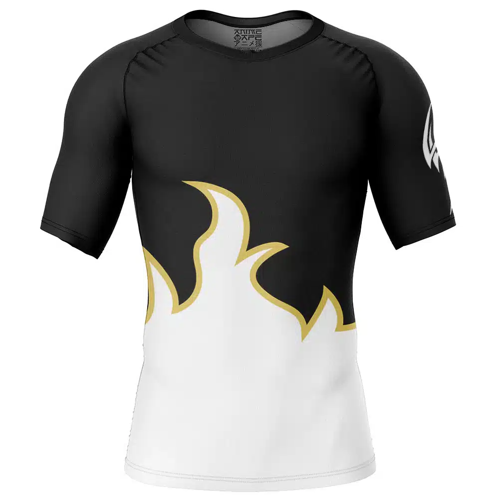 Jin Kazama Black and White Outfit Tekken Short Sleeve Rash Guard Compression Shirt
