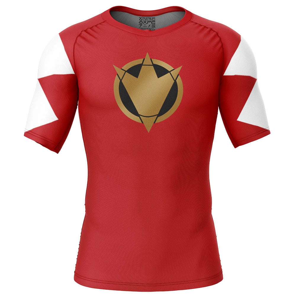 Red Ranger Dino Thunder Power Rangers Short Sleeve Rash Guard Compression Shirt