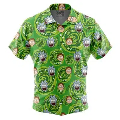 Rick and Morty Pattern Short Sleeve Button Up Hawaiian Shirt