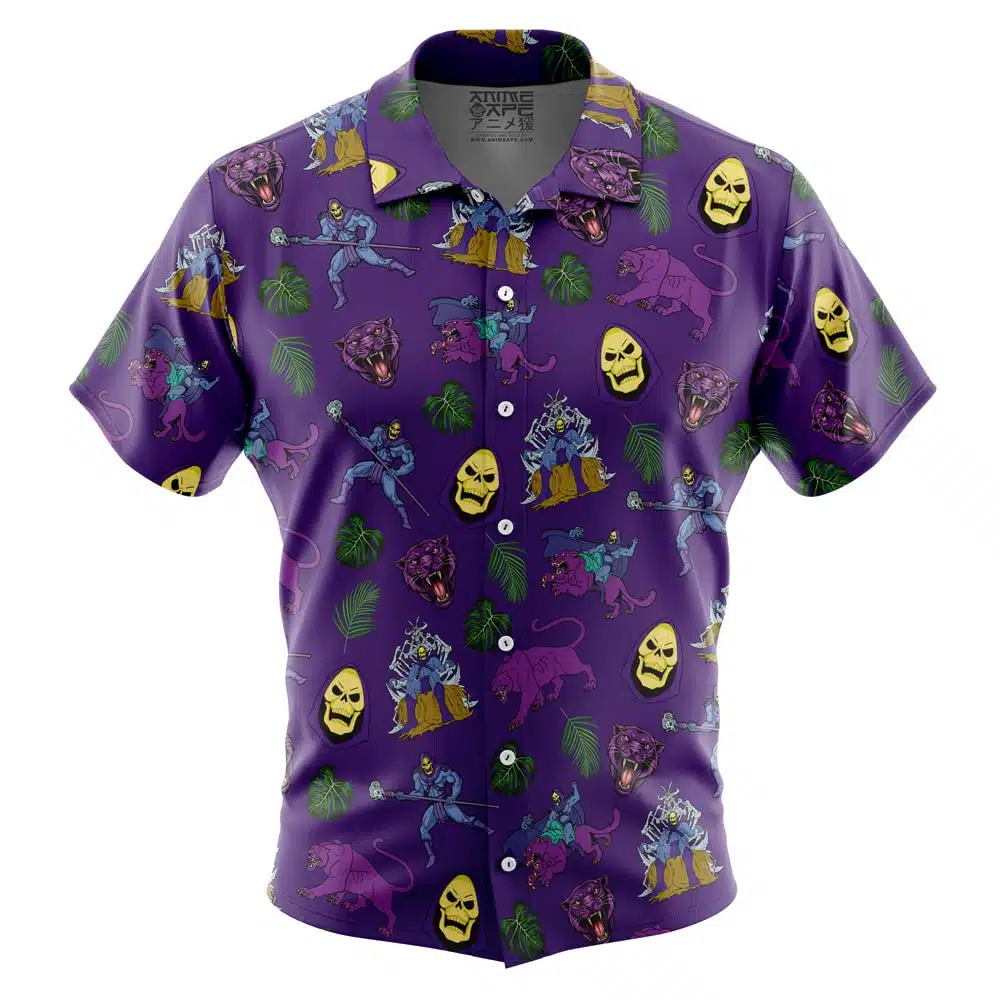 Skeletor Pattern Masters of the Universe Pattern Short Sleeve Button Up Hawaiian Shirt