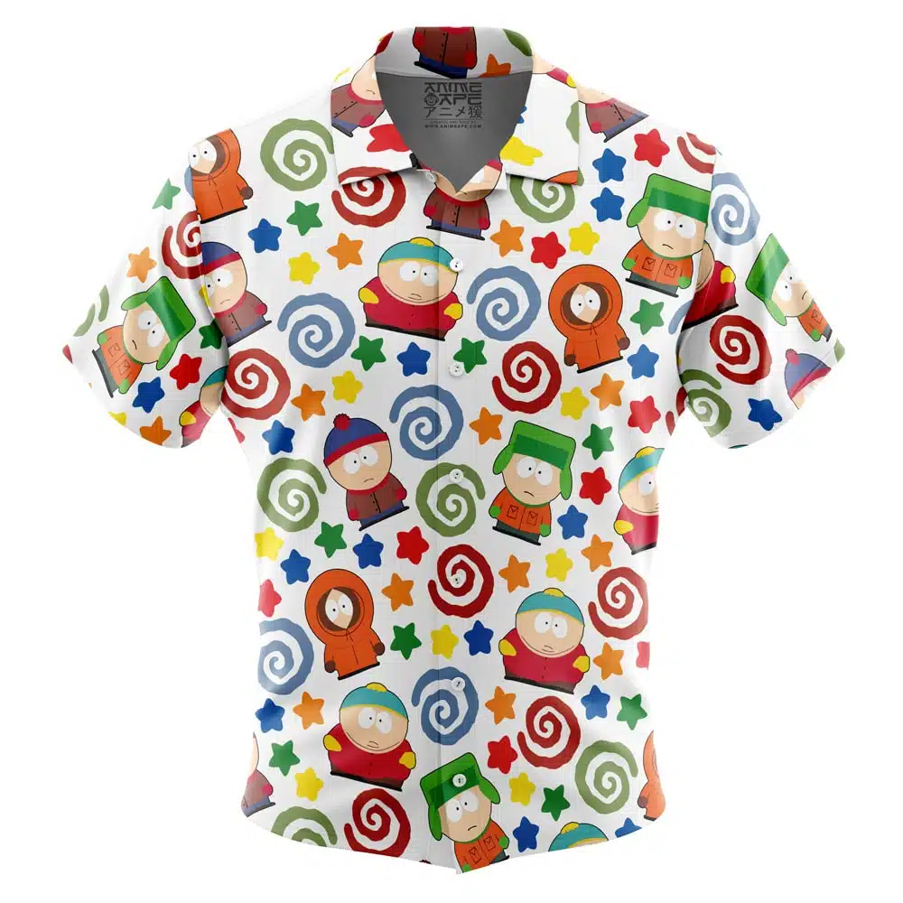 South Park Pattern Short Sleeve Button Up Hawaiian Shirt