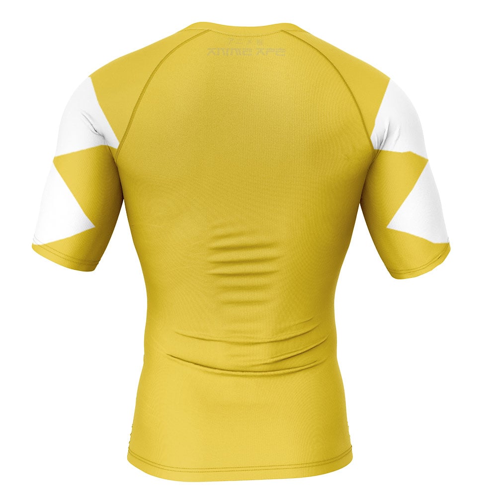 Yellow Ranger Dino Thunder Power Rangers Short Sleeve Rash Guard Compression Shirt - Image 2